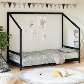 Estructura de cama para niños madera de pino negro 90x200 cm de vidaXL, Cunas y camas para niños - Ref: Foro24-835705, Precio...