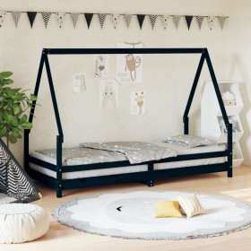 Black pine wood children's bed frame 90x200 cm by vidaXL, Cribs and beds for children - Ref: Foro24-834485, Price: 105,99 €, ...