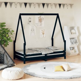 Black pine wood children's bed frame 70x140 cm by vidaXL, Cribs and beds for children - Ref: Foro24-834488, Price: 85,06 €, D...