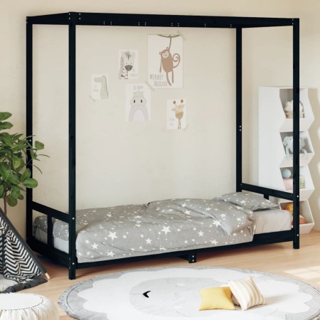 Estructura de cama para niños madera de pino negro 80x200 cm de vidaXL, Cunas y camas para niños - Ref: Foro24-834521, Precio...