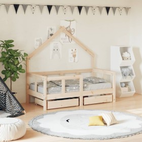 Children's bed frame with pine wood drawers 70x140 cm by vidaXL, Cribs and beds for children - Ref: Foro24-834540, Price: 89,...