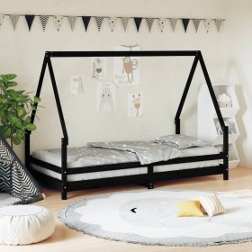 Estructura de cama para niños madera de pino negro 90x190 cm de vidaXL, Cunas y camas para niños - Ref: Foro24-834494, Precio...