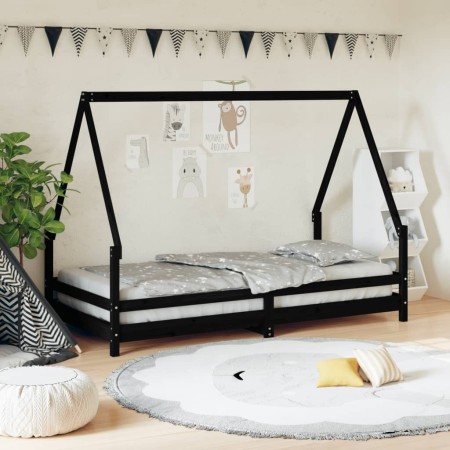 Black pine wood children's bed frame 90x190 cm by vidaXL, Cribs and beds for children - Ref: Foro24-834494, Price: 101,11 €, ...