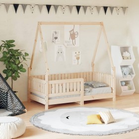 Solid pine wood bed frame for children 70x140 cm by vidaXL, Cribs and beds for children - Ref: Foro24-834501, Price: 128,99 €...