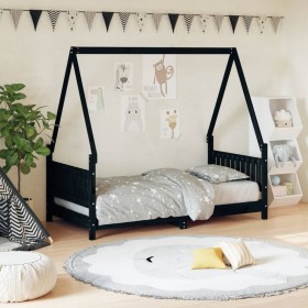 Estructura de cama para niños madera de pino negro 80x160 cm de vidaXL, Cunas y camas para niños - Ref: Foro24-834506, Precio...