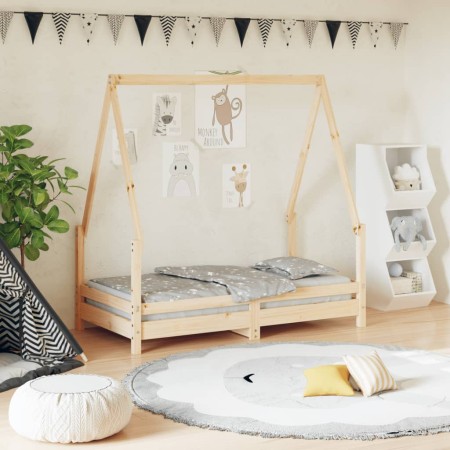 Estructura de cama para niños madera maciza de pino 70x140 cm de vidaXL, Cunas y camas para niños - Ref: Foro24-834486, Preci...