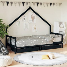 Estructura de cama niños con cajones madera pino negro 80x200cm de vidaXL, Cunas y camas para niños - Ref: Foro24-834551, Pre...