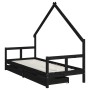 Estructura de cama niños con cajones madera pino negro 80x200cm de vidaXL, Cunas y camas para niños - Ref: Foro24-834551, Pre...