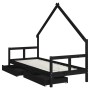 Estructura de cama niños con cajones madera pino negro 80x200cm de vidaXL, Cunas y camas para niños - Ref: Foro24-834551, Pre...