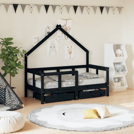 Estructura de cama niños con cajones madera pino negro 70x140cm de vidaXL, Cunas y camas para niños - Ref: Foro24-834542, Pre...