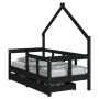 Estructura de cama niños con cajones madera pino negro 70x140cm de vidaXL, Cunas y camas para niños - Ref: Foro24-834542, Pre...