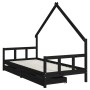 Children's bed frame with black pine wood drawers 90x200cm by vidaXL, Cribs and beds for children - Ref: Foro24-834554, Price...