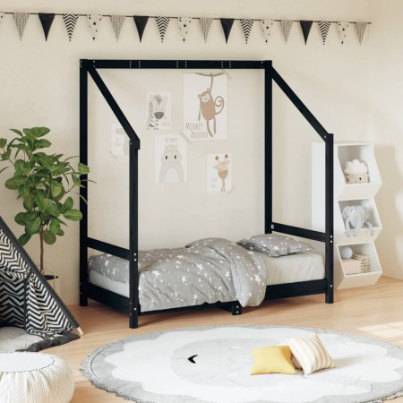 Estructura de cama para niños madera de pino negro 70x140 cm de vidaXL, Cunas y camas para niños - Ref: Foro24-835708, Precio...