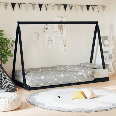 Black pine wood children's bed frame 90x190 cm by vidaXL, Cribs and beds for children - Ref: Foro24-834533, Price: 90,68 €, D...