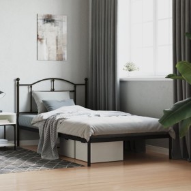 Bed frame with black metal headboard 107x203 cm by vidaXL, Beds and slatted bases - Ref: Foro24-353435, Price: 84,99 €, Disco...