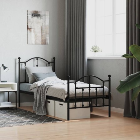 Bed frame with headboard and black metal footboard 75x190 cm by vidaXL, Beds and slatted bases - Ref: Foro24-353447, Price: 8...