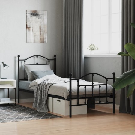 Bed frame with headboard and black metal footboard 80x200 cm by vidaXL, Beds and slatted bases - Ref: Foro24-353448, Price: 9...