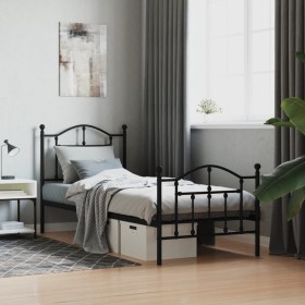 Bed frame with headboard and black metal footboard 90x190 cm by vidaXL, Beds and slatted bases - Ref: Foro24-353449, Price: 9...