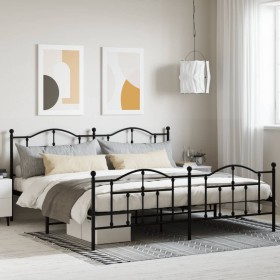 Black metal headboard and footboard bed frame 193x203cm by vidaXL, Beds and slatted bases - Ref: Foro24-353463, Price: 150,54...