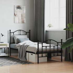 Bed frame with headboard and black metal footboard 90x200 cm by vidaXL, Beds and slatted bases - Ref: Foro24-353450, Price: 9...