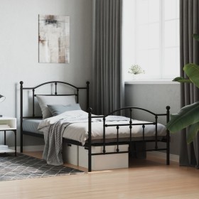 Bed frame with headboard and black metal footboard 100x190cm by vidaXL, Beds and slatted bases - Ref: Foro24-353451, Price: 1...