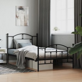 Bed frame with headboard and black metal footboard 107x203cm by vidaXL, Beds and slatted bases - Ref: Foro24-353453, Price: 9...