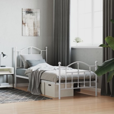 Metal bed frame with headboard and footboard white 90x190 cm by vidaXL, Beds and slatted bases - Ref: Foro24-353498, Price: 9...