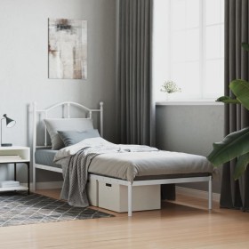 Metal bed frame with white headboard 90x200 cm by vidaXL, Beds and slatted bases - Ref: Foro24-353481, Price: 76,99 €, Discou...