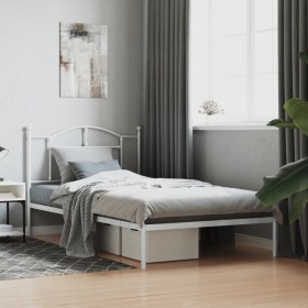 Estructura de cama de metal con cabecero blanco 107x203 cm de vidaXL, Camas y somieres - Ref: Foro24-353484, Precio: 84,99 €,...