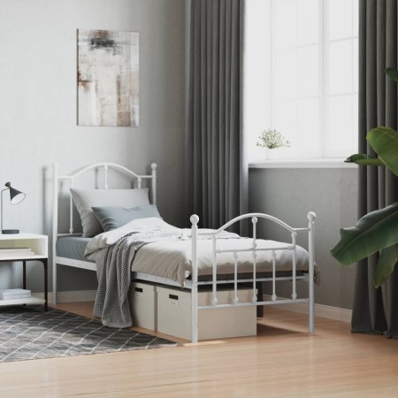 Metal bed frame with headboard and footboard white 75x190 cm by vidaXL, Beds and slatted bases - Ref: Foro24-353496, Price: 9...