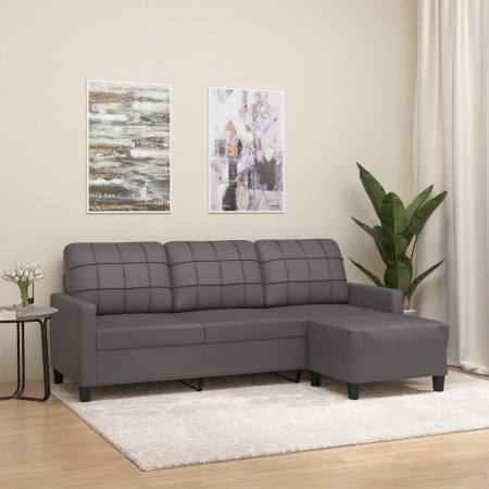 Sofá de 3 plazas con taburete cuero sintético gris 180 cm de vidaXL, Sofás - Ref: Foro24-3201016, Precio: 307,99 €, Descuento: %