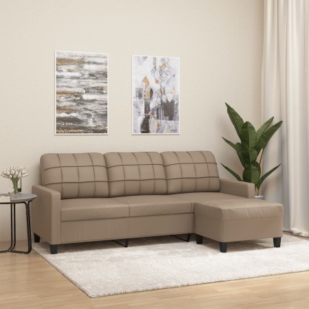 3-seater sofa and footstool in synthetic leather, cappuccino color, 180 cm by vidaXL, Sofas - Ref: Foro24-3201018, Price: 360...