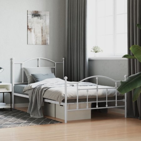 Metal bed frame with headboard and footboard white 107x203 cm by vidaXL, Beds and slatted bases - Ref: Foro24-353502, Price: ...