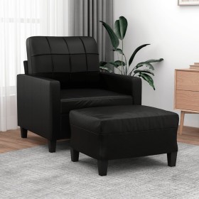 Sillón con taburete cuero sintético negro 60 cm de vidaXL, Sofás - Ref: Foro24-3201009, Precio: 235,66 €, Descuento: %