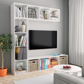 Mueble de TV y librería 3 piezas blanco brillo 180x30x180 cm de vidaXL, Librerías y estanterías - Ref: Foro24-278794, Precio:...