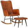 Brown genuine leather rocking chair with stool by vidaXL, Rocking chairs - Ref: Foro24-339695, Price: 130,24 €, Discount: %