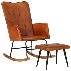 Brown genuine leather rocking chair with stool by vidaXL, Rocking chairs - Ref: Foro24-339695, Price: 130,99 €, Discount: %