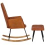 Brown genuine leather rocking chair with stool by vidaXL, Rocking chairs - Ref: Foro24-339695, Price: 130,24 €, Discount: %