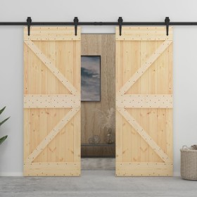 Puerta corredera con herrajes madera maciza de pino 90x210 cm de vidaXL, Puertas - Ref: Foro24-3057595, Precio: 339,99 €, Des...