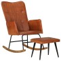 Brown genuine leather rocking chair with stool by vidaXL, Rocking chairs - Ref: Foro24-339695, Price: 130,24 €, Discount: %