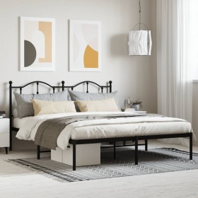 Bed frame with black metal headboard 180x200 cm by vidaXL, Beds and slatted bases - Ref: Foro24-353443, Price: 138,87 €, Disc...