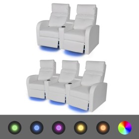 Sillones reclinables 2+3 plazas con LED cuero sintético blanco de vidaXL, Sofás - Ref: Foro24-274312, Precio: 1,00 €, Descuen...