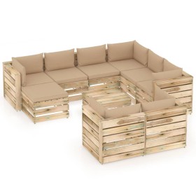 Garden furniture 10 pieces with green impregnated wood cushions by vidaXL, Garden sets - Ref: Foro24-3074798, Price: 1,00 €, ...