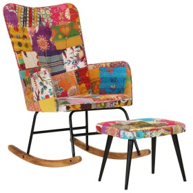 Multicolor patchwork canvas rocking chair with stool by vidaXL, Rocking chairs - Ref: Foro24-339703, Price: 166,99 €, Discoun...