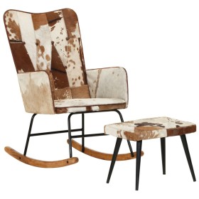 Brown genuine leather rocking chair with stool by vidaXL, Rocking chairs - Ref: Foro24-339705, Price: 157,99 €, Discount: %