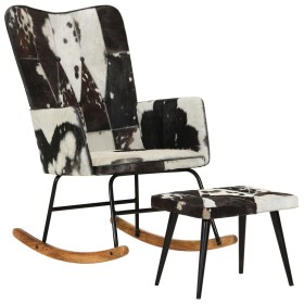 Black genuine leather rocking chair with stool by vidaXL, Rocking chairs - Ref: Foro24-339706, Price: 148,99 €, Discount: %