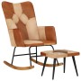 Rocking chair with stool genuine leather and brown canvas by vidaXL, Rocking chairs - Ref: Foro24-339707, Price: 127,66 €, Di...