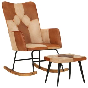 Rocking chair with stool genuine leather and brown canvas by vidaXL, Rocking chairs - Ref: Foro24-339707, Price: 118,62 €, Di...