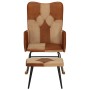 Rocking chair with stool genuine leather and brown canvas by vidaXL, Rocking chairs - Ref: Foro24-339707, Price: 127,66 €, Di...