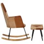 Rocking chair with stool genuine leather and brown canvas by vidaXL, Rocking chairs - Ref: Foro24-339707, Price: 127,66 €, Di...